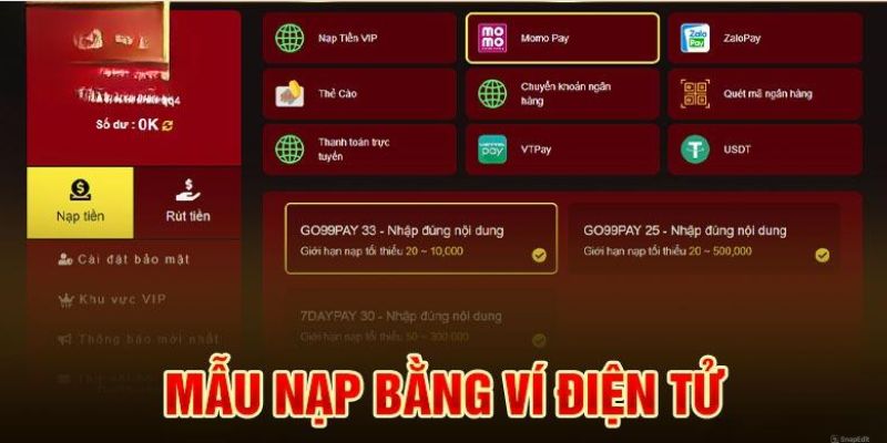 Giao dịch từ ví điện tử của nạp tiền Go99